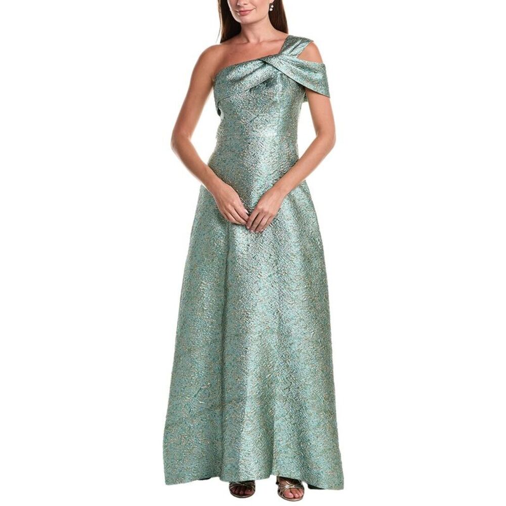 Teri Jon By Rickie Freeman Womens Metallic Jacquard Asymmetrical One-Shoulder